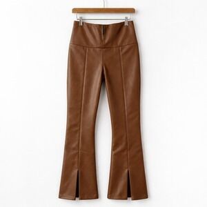 RD Style Brown Faux Leather High Waisted Flare Leggings Women's XS Long Chic